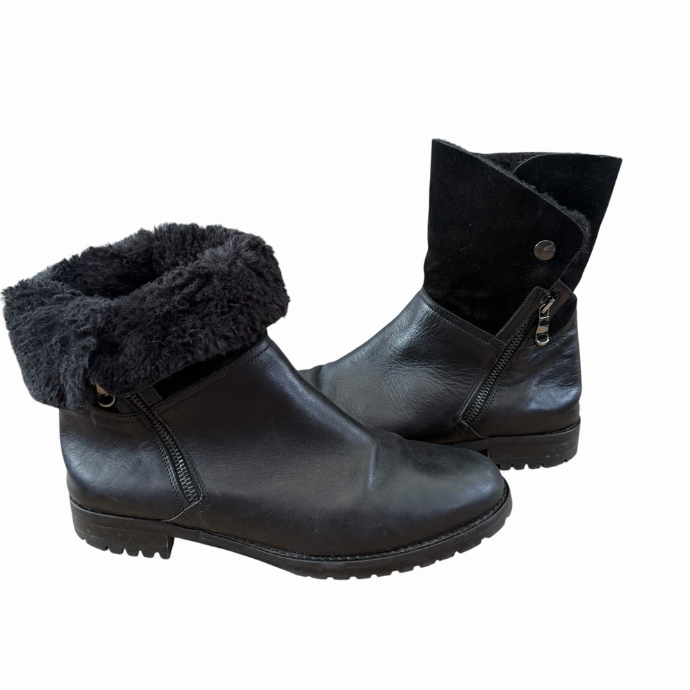 Fabianelli Black Leather Suede Faux Fur Boots Italy Womens 41 US 10 Moto Biker